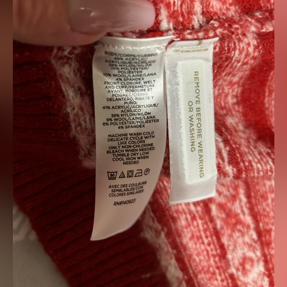 Loft red& cream patterned cardigan-size m - Picture 6 of 7